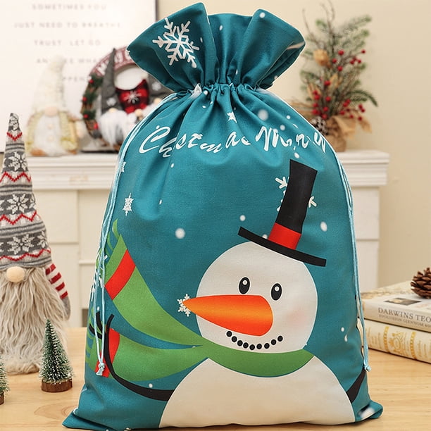 Xihbxyly Bolsa de Regalo Navideña con Estampado de Muñeco de Nieve, Suave Felpa, Resistente y Duradera, Ideal para Decoración Navideña o Almacenamiento, Cierre de Cuerda de Algodón Rojo, Tamaño Grand