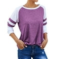 thumbnail image 4 of Women Crew Neck Long Sleeve Stripe Splice Colorblock Blouse, 4 of 10
