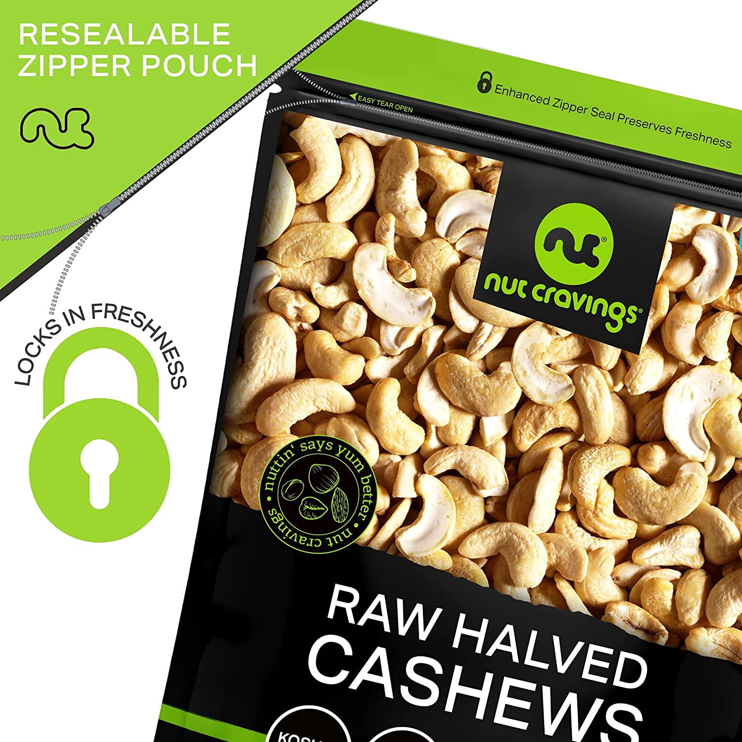 Nut Cravings Unsalted Cashews, Raw Halves & Pieces, Shelled (32oz - 2 lbs)