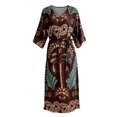 thumbnail image 5 of Bysome Women Dresses Flower Print Long Sleeve V-Neck Dress Summer Fashion Women Dress Size XL Brown, 5 of 5