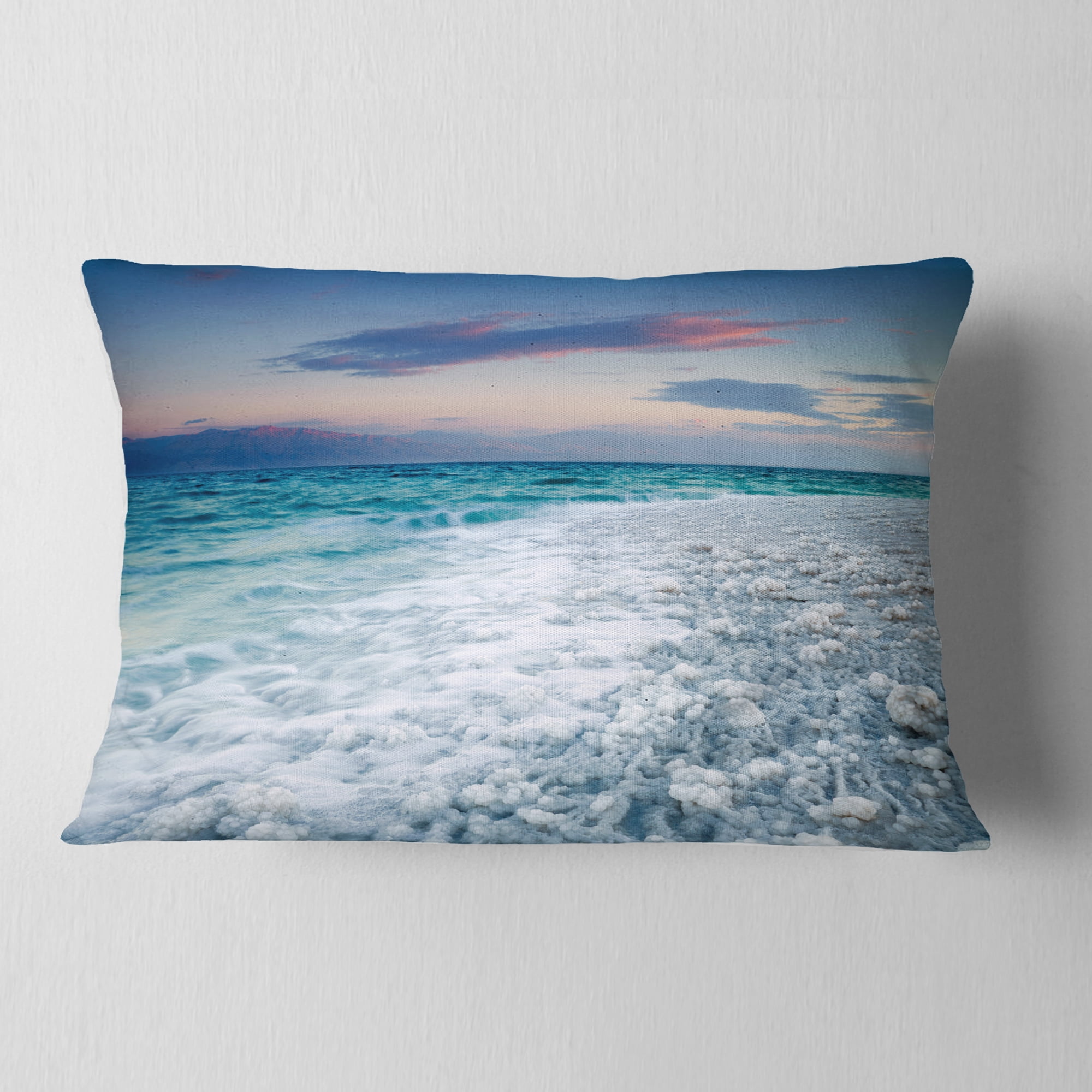 Designart Beautiful Sunrise at Dead Sea - Seashore Throw Pillow - 12x20