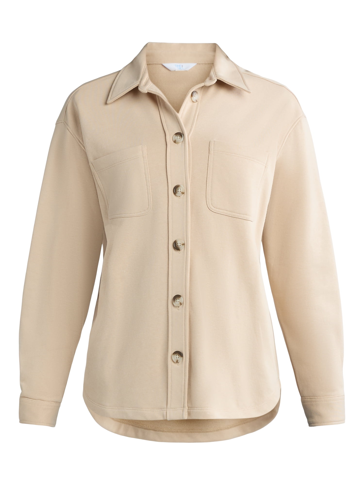 Time and Tru Women’s Knit Shacket with Long Sleeves, Sizes XS-XXXL