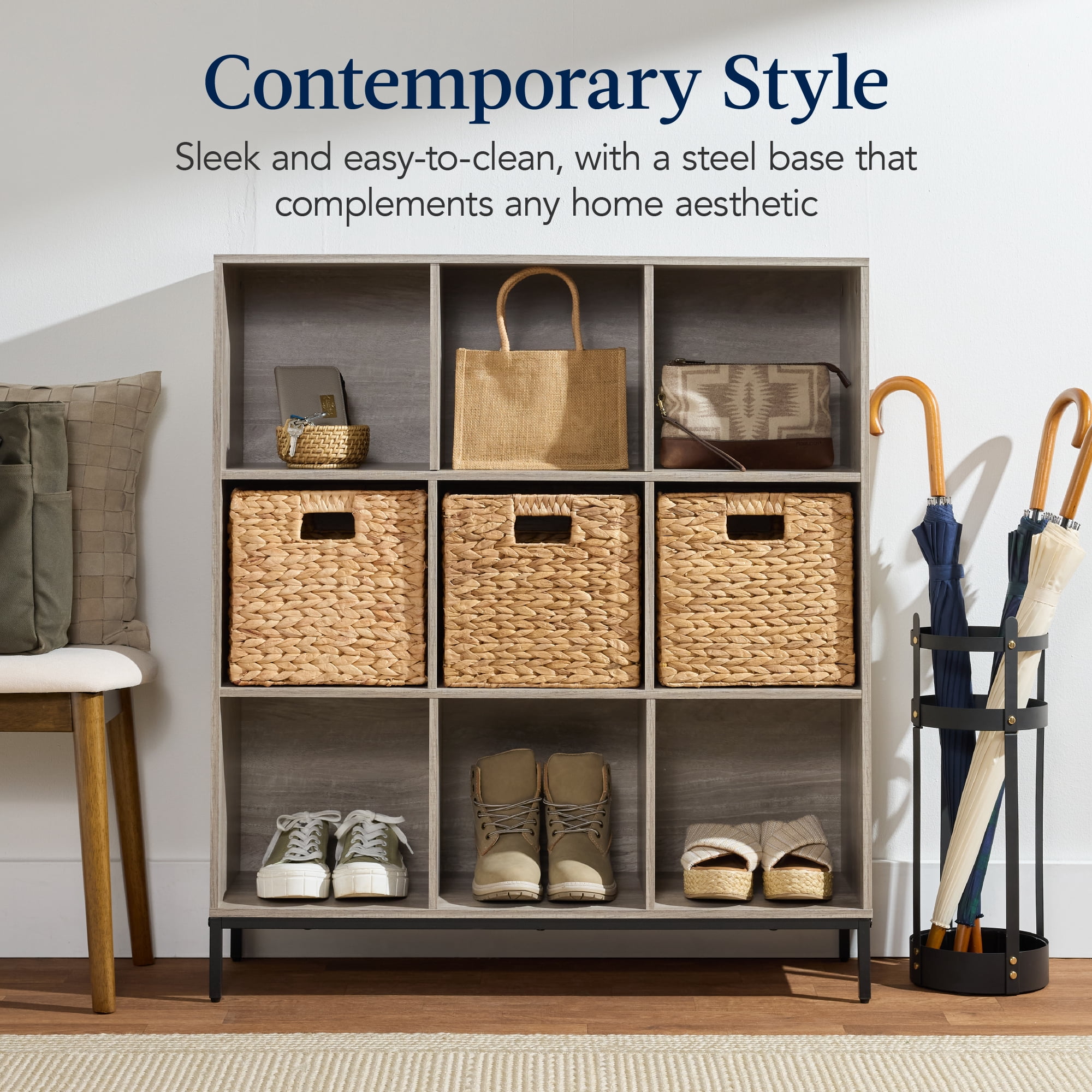 Best Choice Products Elevated 9-Cube Storage Organizer, 11in Shelf, Bookcase, Display Shelf, w/ Metal Legs  Greige