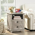 thumbnail image 3 of Nightstand Set of 2 with Charging Station, Bedside Table with 2 Drawers, Bed Side Tables for Bedroom, Modern Farmhouse Nightstands End Table for Living Room, Grey Oak, 3 of 8