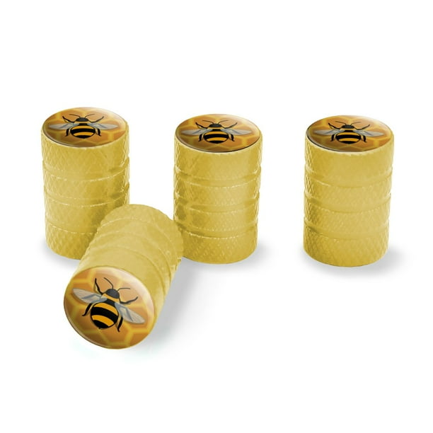 Bee on Tire Rim Wheel Aluminum Valve Stem Caps Yellow