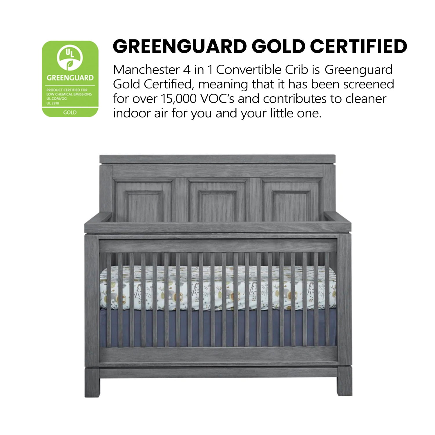 Soho Baby Manchester 4-in-1 Convertible Crib, Rustic Gray, GreenGuard Gold Certified