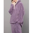 thumbnail image 3 of Women' s Fluffy Pajamas Set Fleece Pullover Pants Loose Plush Sleepwear,Purple,Large, 3 of 7