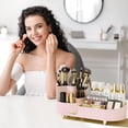 thumbnail image 5 of Pink Rotating Vanity Organizer with Brush Holder - Large Spinning Cosmetic Storage, Countertop Makeup & Skincare Organizer, Perfume & Lotions Display Case, 5 of 7