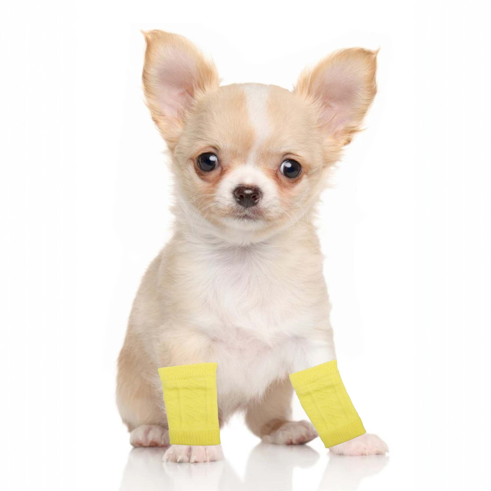 Unique Bargains Pack of 4 Dog Soft Knitted Socks Joint Protection Yellow M