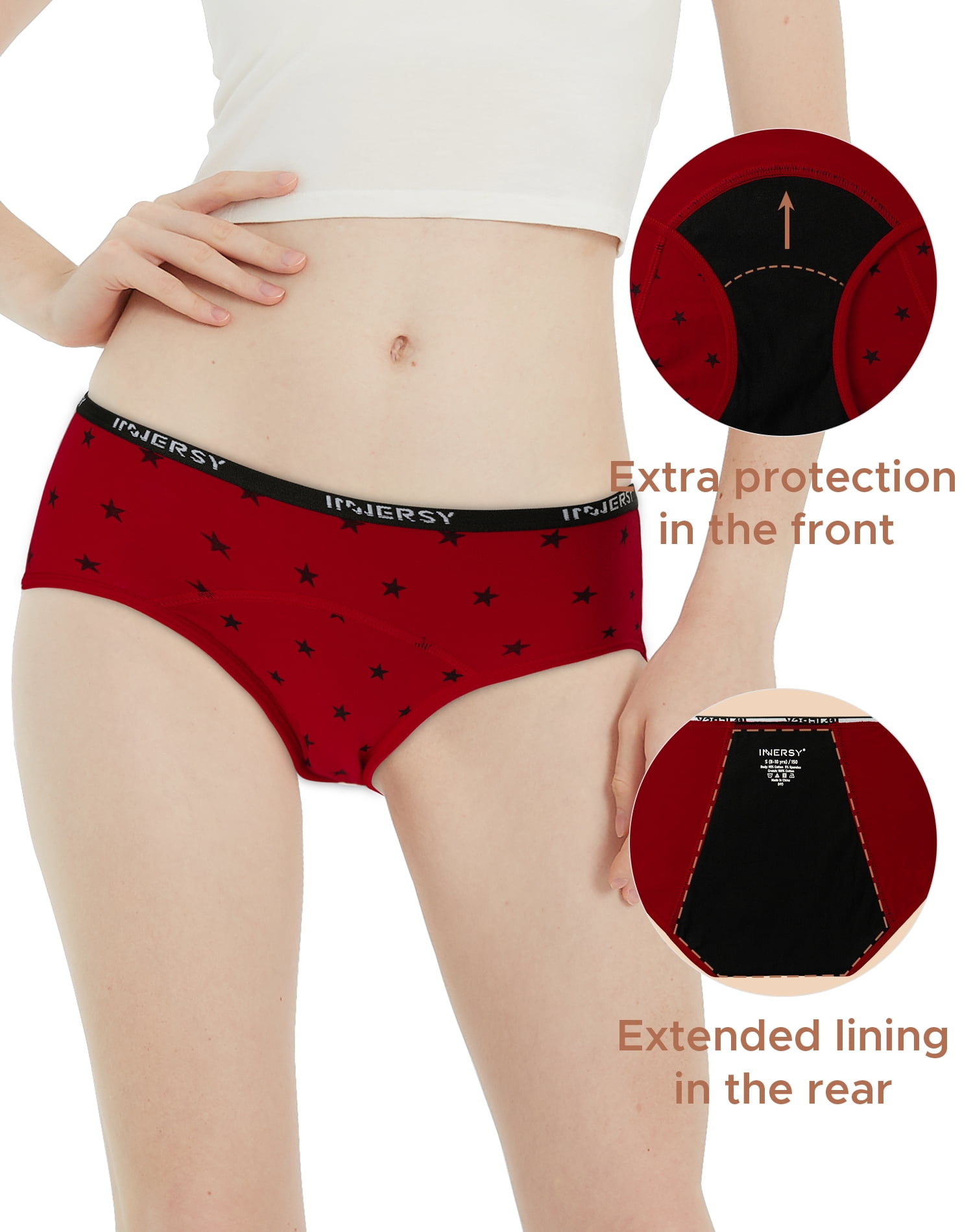 INNERSY Big Girls' Period Panties Menstrual Underwear for First Period  Starter 3-Pack (S(8-10 yrs), Dot&Stripe)