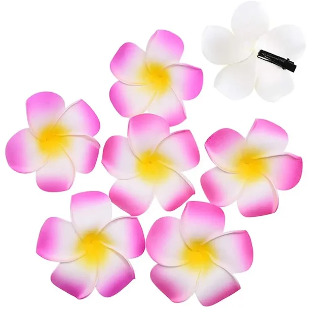 50 Uds 2,4 "espuma blanca Frangipani hawaiano Plumeria Artificial sombrero de flores pinzas para el cabello para fiesta en casa decoración de vacaciones en la playa