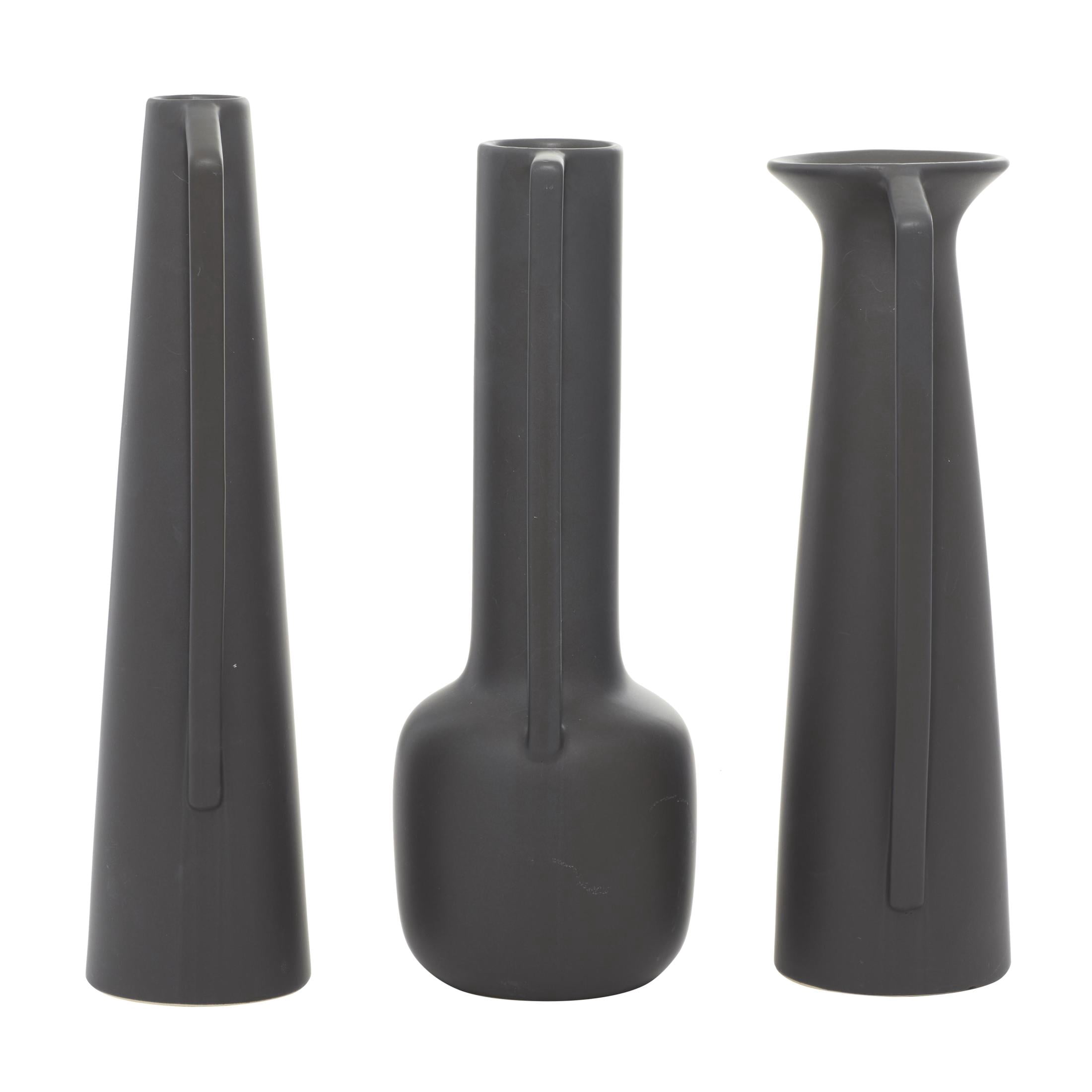 CosmoLiving by Cosmopolitan 17", 16", 16"H Black Ceramic Vase with Handles, Set of 3