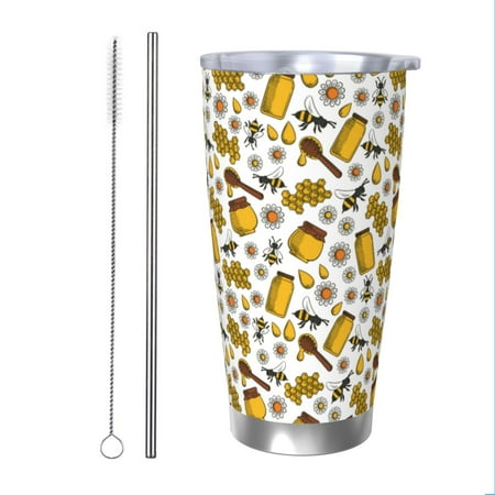 

Bingfone Cute Bee for 20 Oz Stainless Steel Travel Mug Double Wall Water Coffee Cup for Home Office Outdoor Works Great for Ice Drinks and Hot Beverage-Straw Two-piece Set