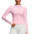 thumbnail image 2 of Womens Yoga Jacket Full Zip Slim Fit Athletic Running Workout Tops with Thumb Holes Long Sleeve Crop Sports Coat (3XL, Hot Pink), 2 of 3