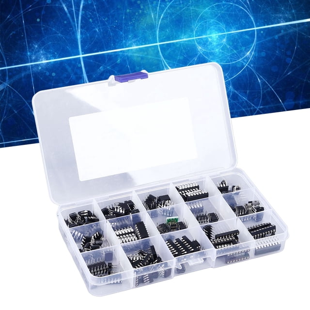 150 Pcs 10 Types Puce de Circuit Intégré Puces Plates Assortiment de Puces IC Kit Adaptateur de Prise pour Réparation Électronique