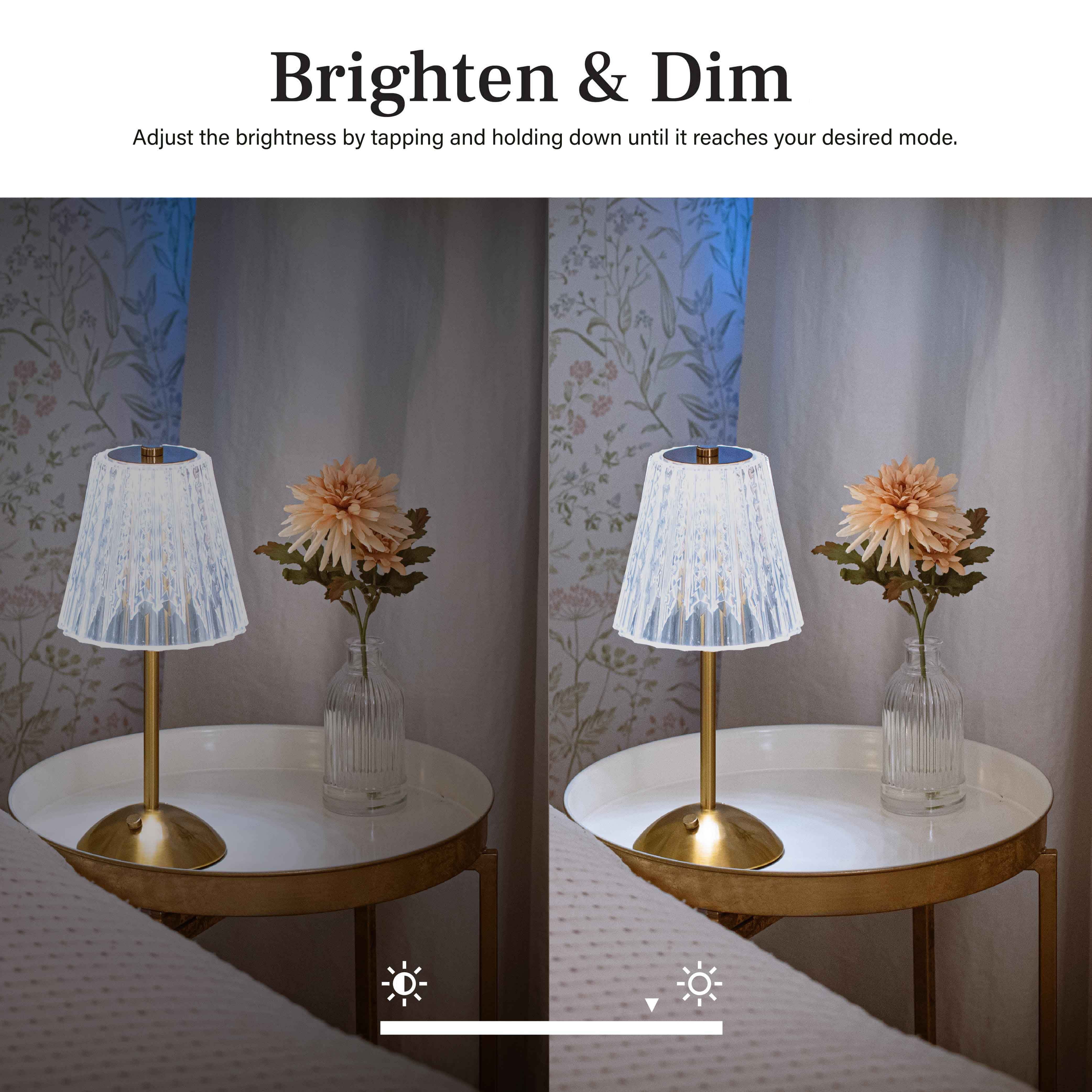 Bell and Howell Addison Table Lamp 2 Pack Small Cordless Touch LED Rechargeable Lamp Bedside Desk Nightstand Gold Base