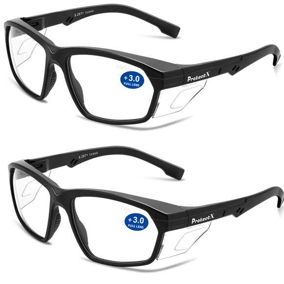 Gafas de lectura de seguridad ProtectX 3.0 Diopter con UV, paquete de 2