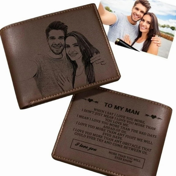 DIY Personalized Photo Wallet, Double Sided Customized, Engraved Picture Wallet Leather Wallet Men's Birthday, Boyfriend, Anniversary, Father's Day Gift (Coffee)