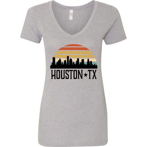 Inktastic Houston Texas Skyline Retro Women's V-Neck T-Shirt