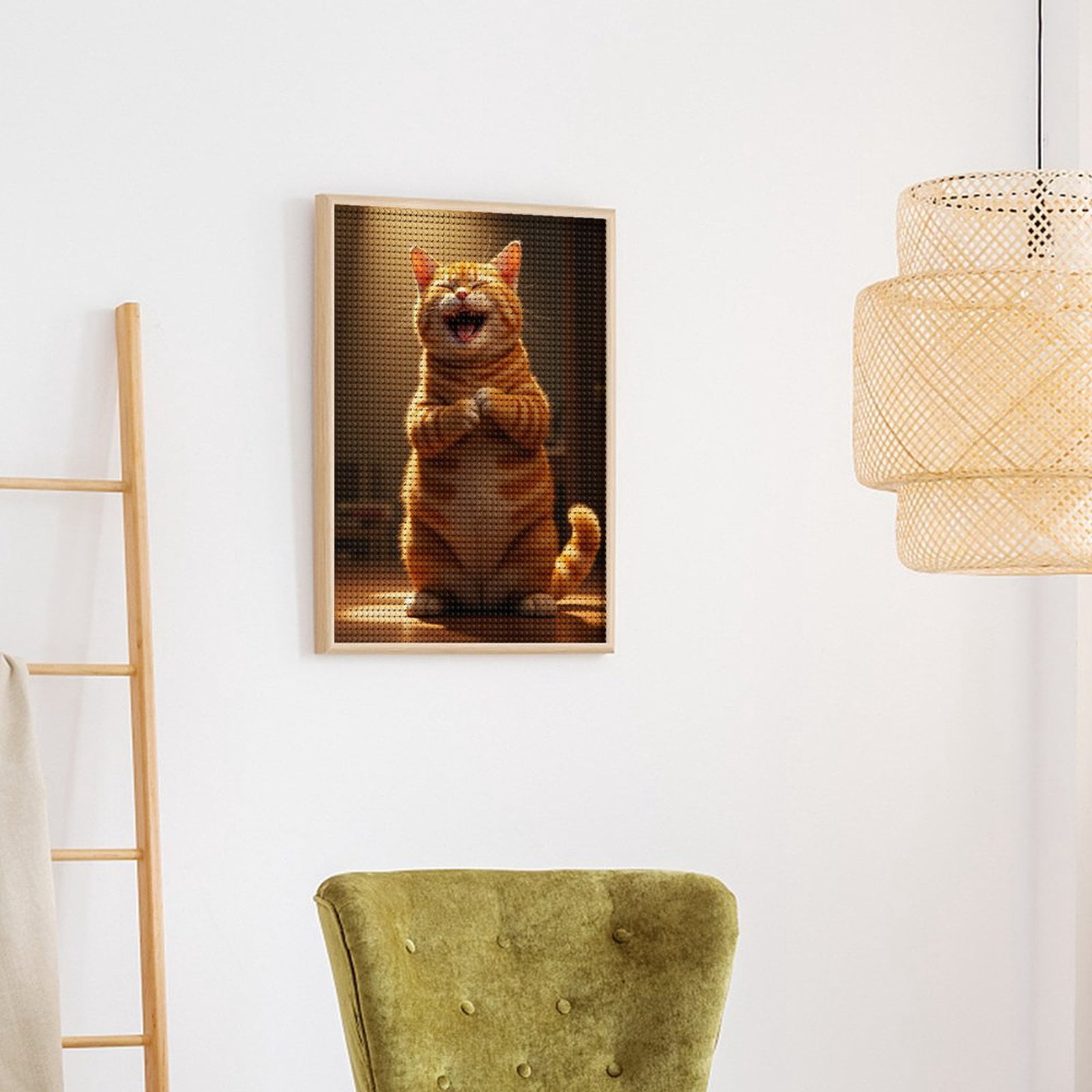 Diamond Art Kits for Adults, Smiling Orange Cat Standing Indoor 5D Diamond Painting Kits for Adults Beginners, DIY Full Drill Diamond Painting, Gem Art and Crafts 12x16