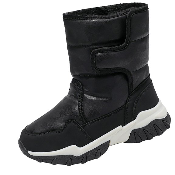 Otqutp Kids Girls Shoes Fashion Solid Color Short Boots Non Slip Breathable Snow Boots Outdoor Windproof Warm Ankle Winter Shoes 6-13Years (Black,6-7 Years)