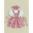 thumbnail image 3 of Bagilaanoe 3Pcs Newborn Baby Girls Overalls Dress Set Short Sleeve Romper Tops + Suspender Skirt + Headband 3M 6M 12M 18M 24M Infant Casual Clothes, 3 of 9