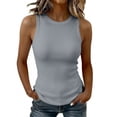 thumbnail image 3 of VBVC Women's Ribbed Knit Racerback Tank Top, Ladies' Crew Neck Sleeveless Side Slit Cami, Casual Stretchy Basic Tee For Women,Gray,S-2XL, 3 of 8