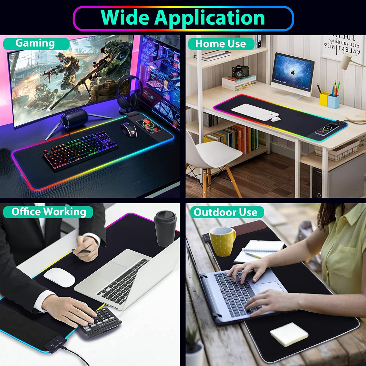 Miroddi Mouse Pad with Wireless Charging, 15W RGB Gaming Mousepad with 9 Light, LED Large Desk Mat with Waterproof Non-Slip Rubber Base