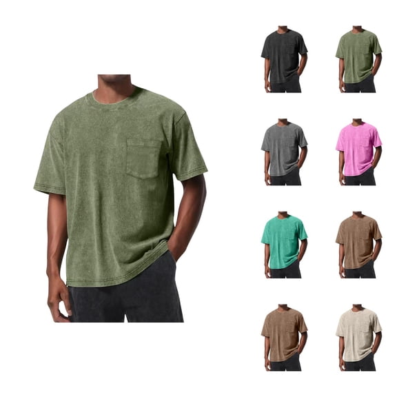 Washed Vintage T Shirts for Men 2026 Summer Casual Short Sleeve Crewneck Plain Tee Shirt