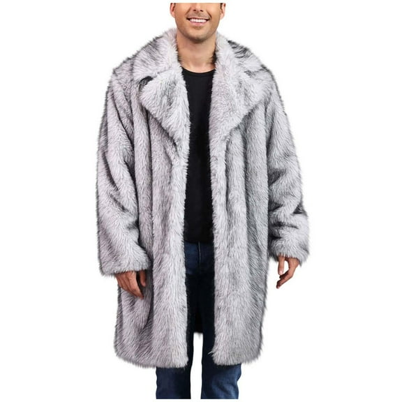 ZACPNCV Mens Long Faux Fur Coat Furry Jacket Lapel Collar Shaggy Jackets Winter Warm Outerwear Parka Overcoat