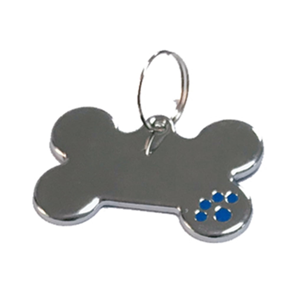 Flmtop Cute Bone Shape Dog Tag Metal Ring Engraved Id Name Collar Pendant Nameplate Blue Blue