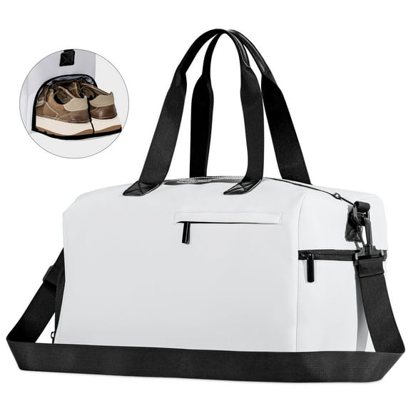 Sunbee Travel Duffel Bag, Tote Gym Bag, Shoulder Weekender Overnight Bag for women, Carry on Bag with Wet Dry Pocket/Front Phone Pocket/Independent shoe warehouse for Travel,White