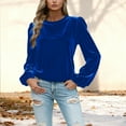 thumbnail image 2 of VKOYWKM Velvet Tops for Women Vintage Puff Long Sleeve Soft Velour Shirts Crew Neck Dressy Casual Blouses Trendy Spring Fall Basic Shirt, 2 of 6