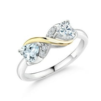 Gem Stone King 925 Silver and 10K Yellow Gold Ring Aquamarine Moissanite (0.88 Cttw)