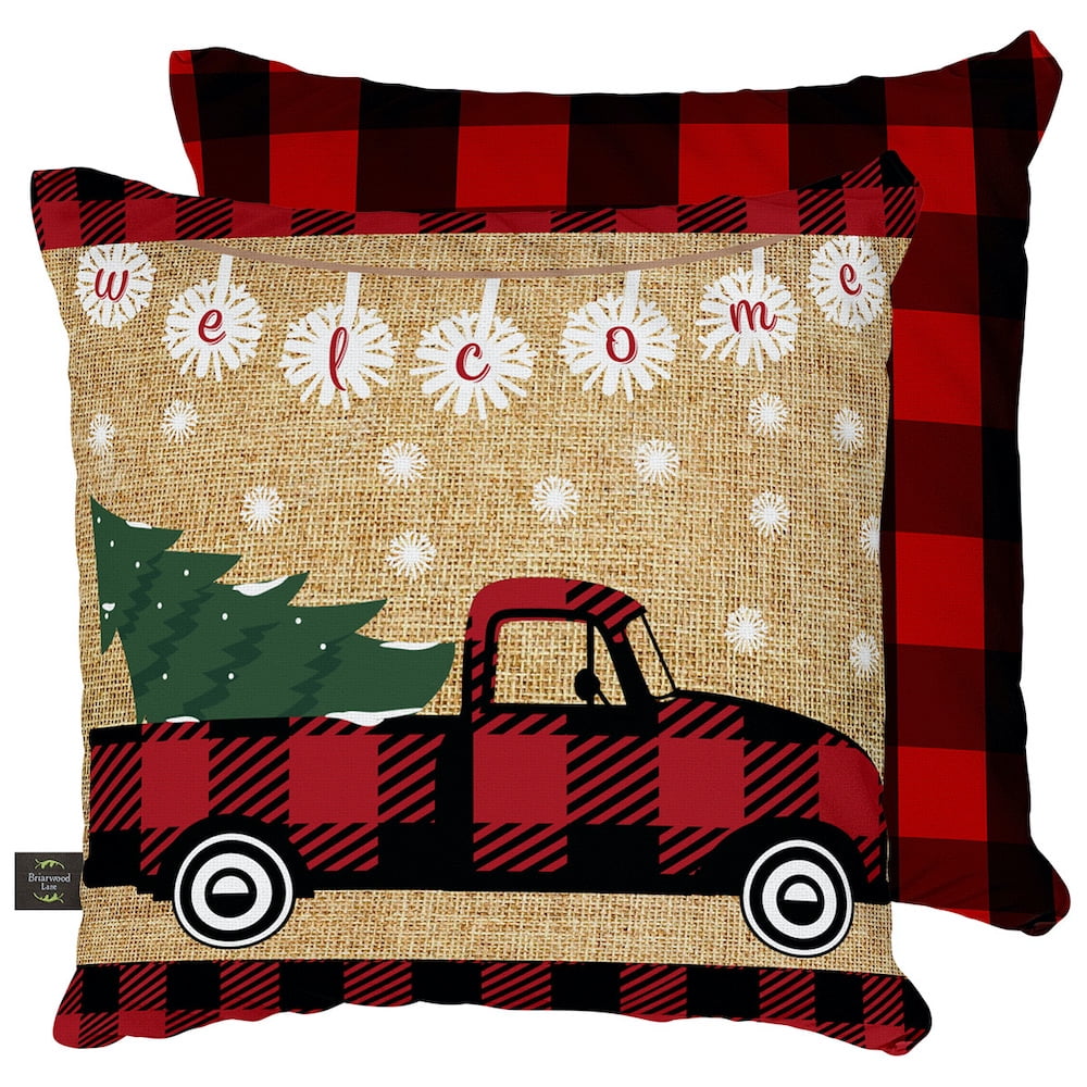 Red Checkered Truck Christmas Decorative Pillow Tree Indoor