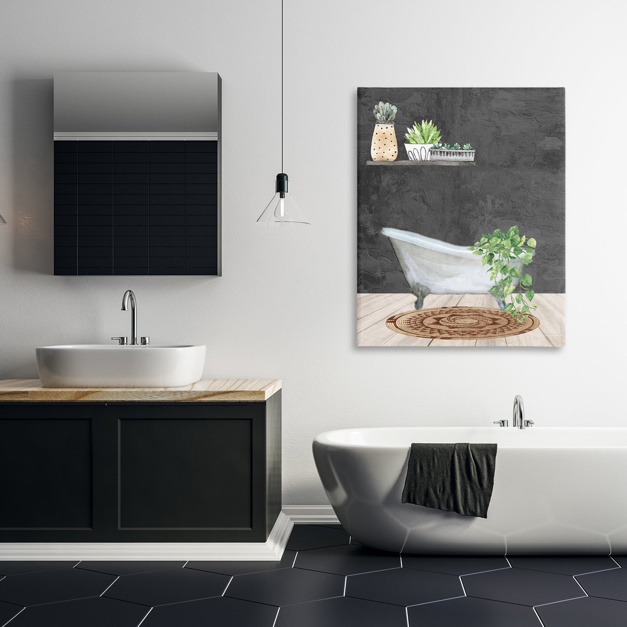 Stupell Industries Relaxing Greens Bathroom Bath & Laundry Painting Wrapped Canvas Art Print Wall Art, 36 x 48