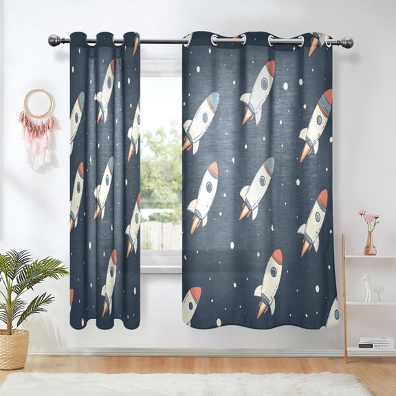 Yayeee Window Curtains Light Filtering 63"x42" Grommet Panel Pair Home Living Room Decor, Rocket Pattern