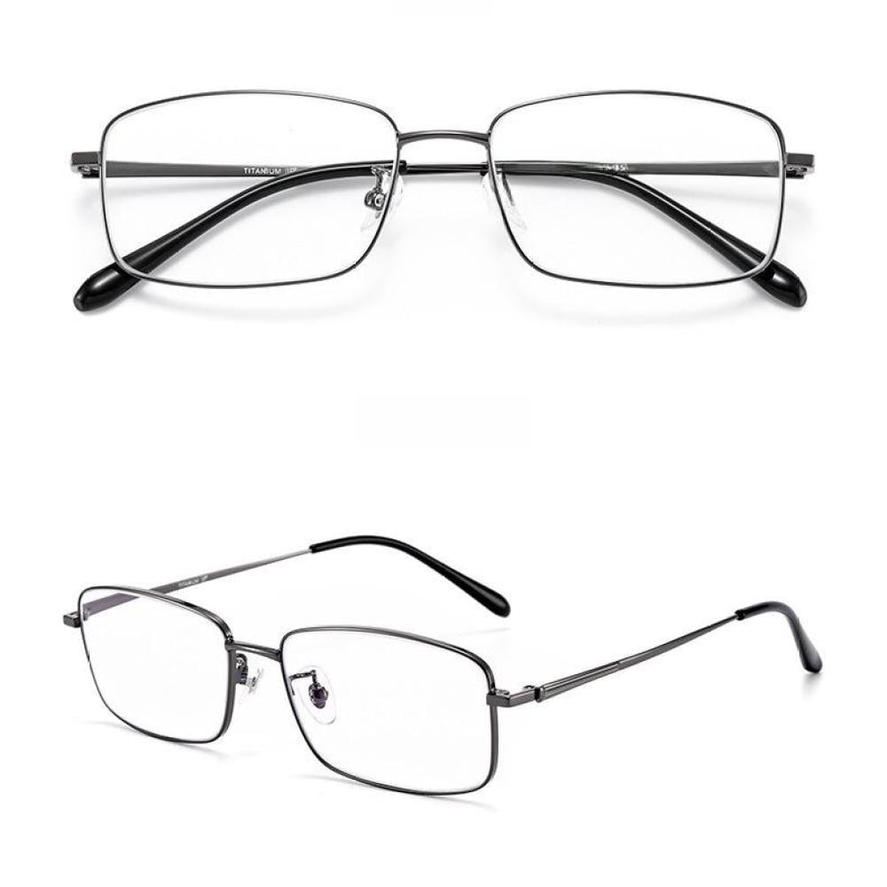 Mens Ultra-light Rectangle Gunmetal Reading Glasses 3.50 Anti-blue Light Classic Business Readers High-definition lenses Spring Hinge Titanium Alloy Presbyopic Glasses