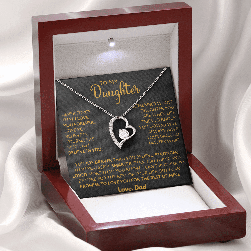 BLUXEO To My Daughter Necklace from Dad With Heartfelt Message, Heart Pendant Necklace with Message Card, Jewelry Gift for Daughter Birthday Graduation Christmas Gift for Her