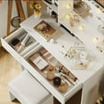 thumbnail image 4 of Astimey Makeup Vanity Desk with LED Lighted Mirror & Power Outlet, Vanity Set with Large Drawers, Cushioned Stool, 3 Color Lighting Modes Adjustable Brightness for Bedroom Studio (White), 4 of 7