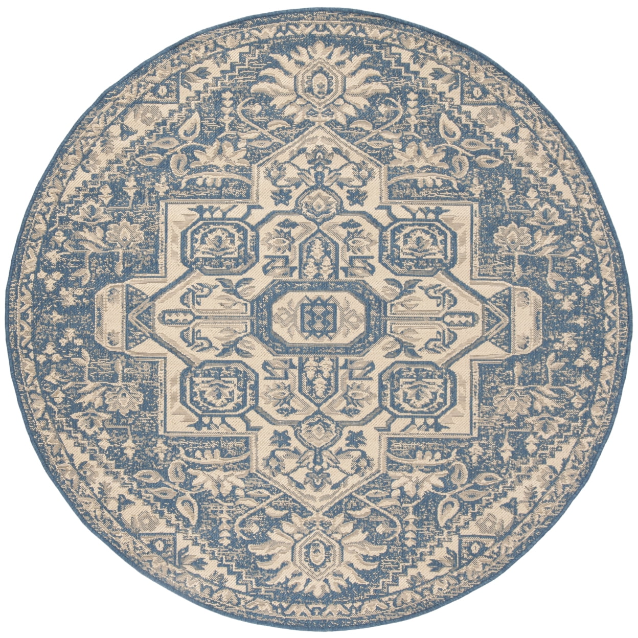 SAFAVIEH Beach House Jose Geometric Indoor/Outdoor Area Rug Cream/Blue, 6'7" x 6'7" Square