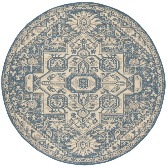 SAFAVIEH Beach House Jose Geometric Indoor/Outdoor Area Rug Cream/Blue, 6'7" x 6'7" Round