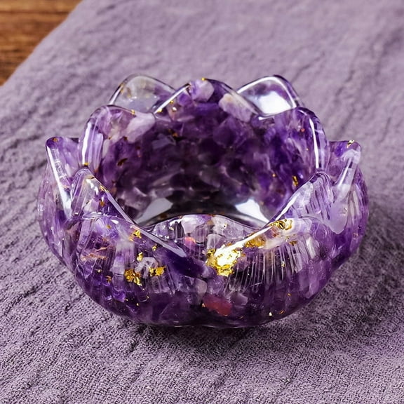 Resin Incense Burners Lotus Incense Holders with Natural Amethyst Chips inside Home Office Teahouse Zen Buddhist Supplies 78x78x38mm Inner Diameter: 53mm