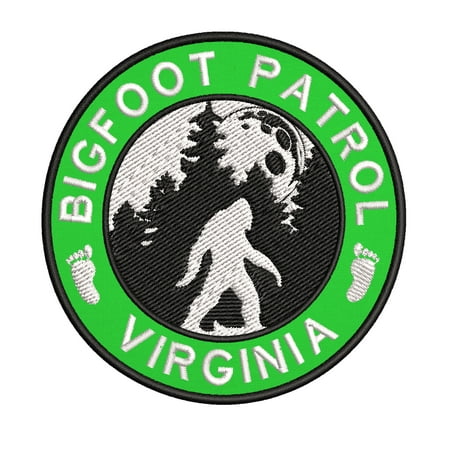 USA Virginia Bigfoot Patrol! Cryptid Sasquatch Watch! 3.5 Inch Iron Or Sew On Embroidered Fabric Badge Patch Unexplained Mysteries Iconic Series