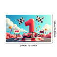 thumbnail image 2 of Racing Themed Backdrop Banner with ONE Lettering and Checkered Flags, Party Decorations for First Birthday Party, Photography Props, Kids Party Supplies, Decor Background, 2 of 3