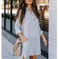 thumbnail image 2 of Chouyatou Women's Casual Loose Fit Long Sleeve Solid Striped Button Down Shirts Dresses, 2 of 6