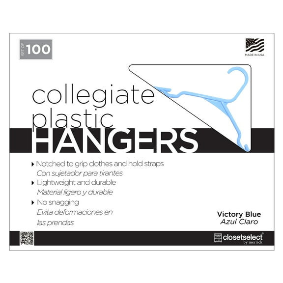 Closetselect Plastic Notched Adult Hangers for Any Clothing Type, Victory Blue 100 Count