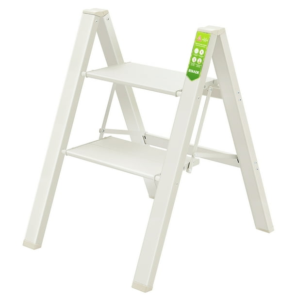 2 Step Ladder RIKADE Folding Step Stool with Wide Anti Slip Pedal