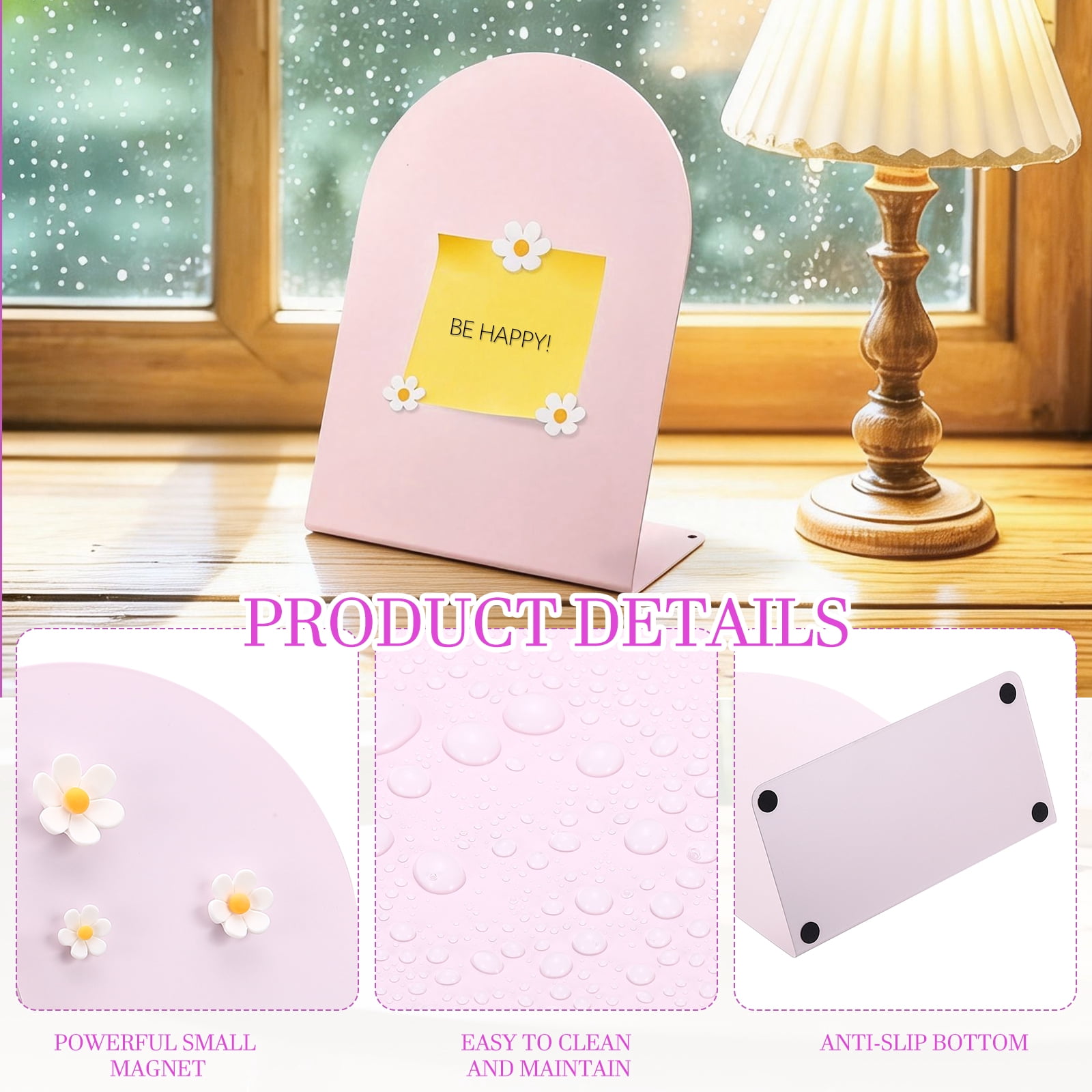 Uxcell 2 Pcs Magnetic Bulletin Board, Memo Magnet Display Stand Board with 6 Flower Magnets for Home Office Kitchen, Pink/Purple/White