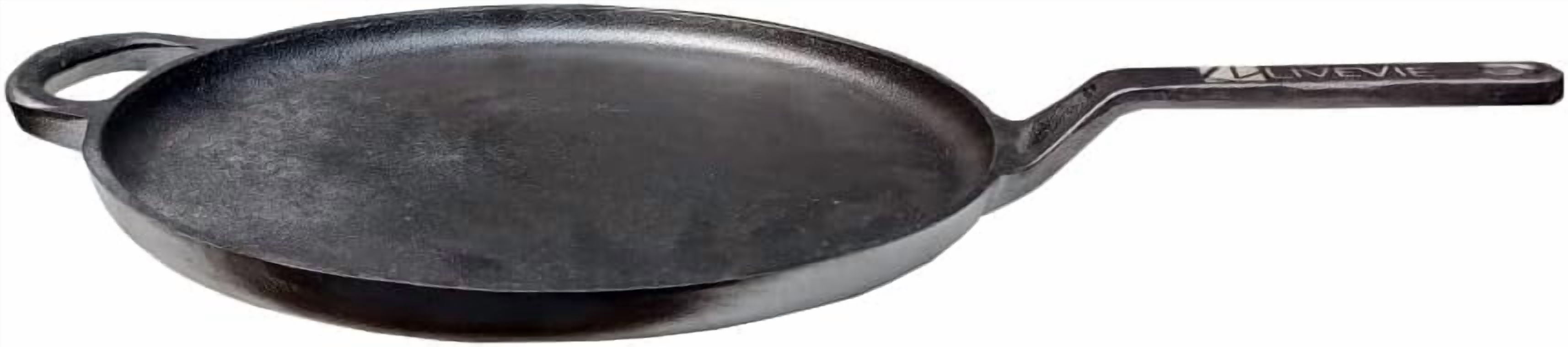 Pre-Seasoned 11 inch Cast Iron Tawa, Heavy-Duty 6.6 lbs Flat Griddle for Pancakes, Roti, Tortillas, Eggs & More, Gas, Open Flame Compatible, 5.5" Handle, Naturally Non-Stick